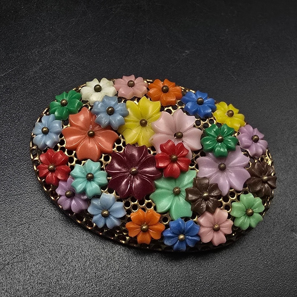 Unsigned Miriam Haskell Flower Brooch Multicolored Wired Construction Vintage